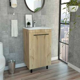 Floor Cabinet Oxnard, Double Door, Light Oak Finish