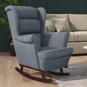 Rocking Chair with Solid Wood Rubber Legs Dark Gray Velvet