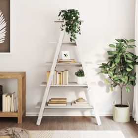 5-Tier Shelf A-shape 43.3"x15.7"x71.1" Solid Wood Pine (Color: White)