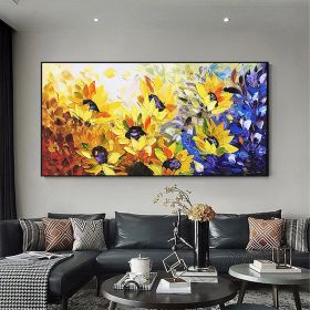 Hand Painted Oil Painting Original Sunflower Landscape Oil Painting on Canvas Large Wall Art Abstract Flower Minimalist Art Yellow Floral Painting Liv (Style: 01, size: 90X120cm)