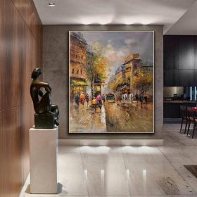 Handmade Oil Painting Paris city art painting People walking in the bustling streets of Paris Large Original Paris City Landscape oil painting Framele (Style: 01, size: 90X120cm)