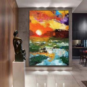 Hand Painted Oil Painting Abstract Sunset Glow Painting On Canvas Bright Textured Modern Canvas Wall Art For Living Room HomeDecoration Wall Painting (Style: 01, size: 100X150cm)